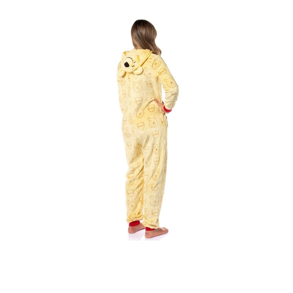Disney Winnie the Pooh Plush Fleece Hooded One Piece Union Suit Yellow Large L - Picture 3 of 15